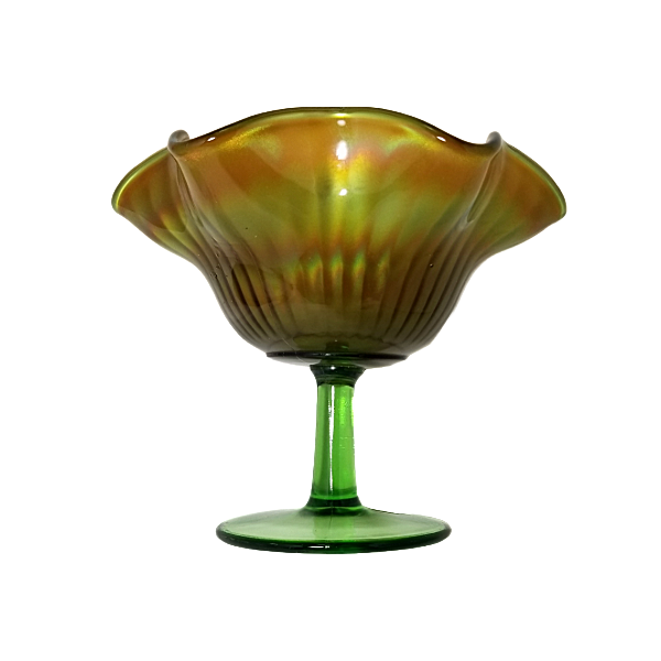 Northwood Iridescent Marigold Smooth Ray Carnival Glass Compote