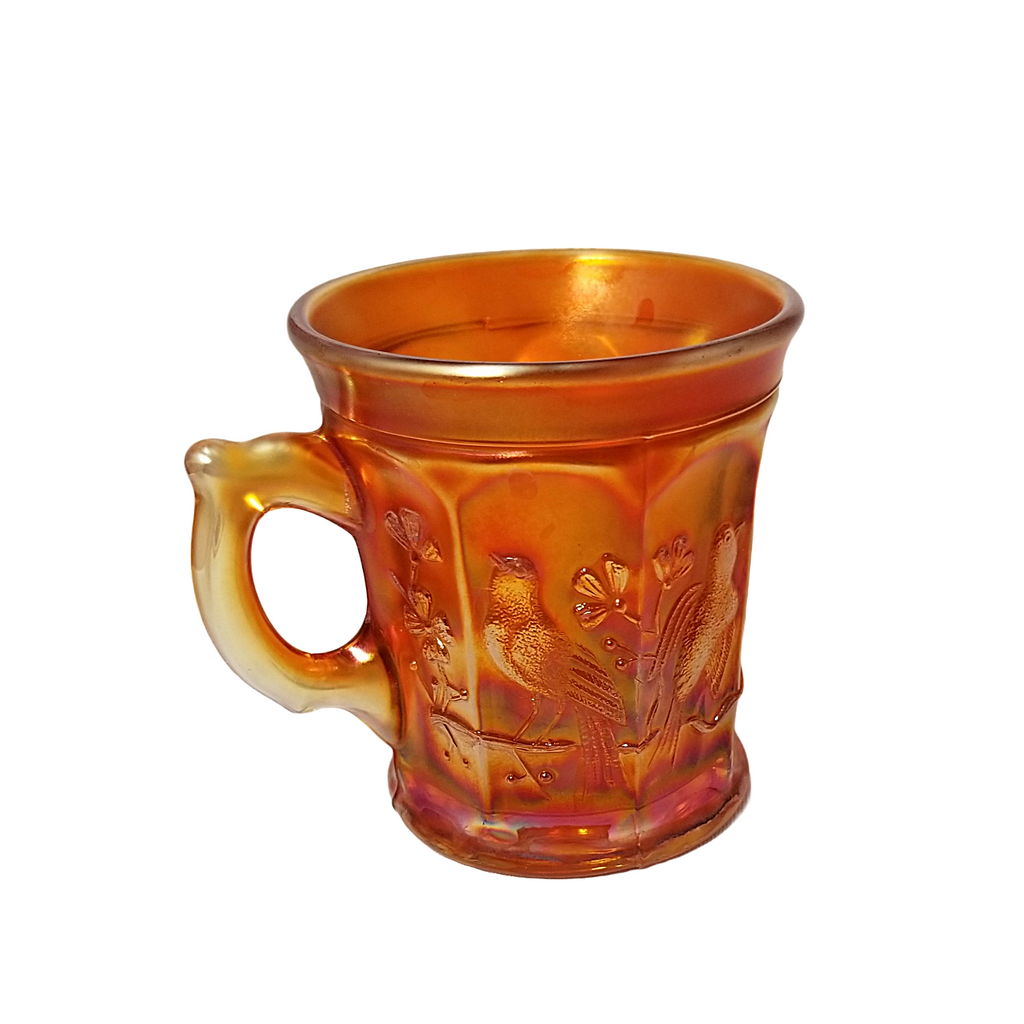 Antique Northwood Singing Birds Marigold Carnival Glass Mug