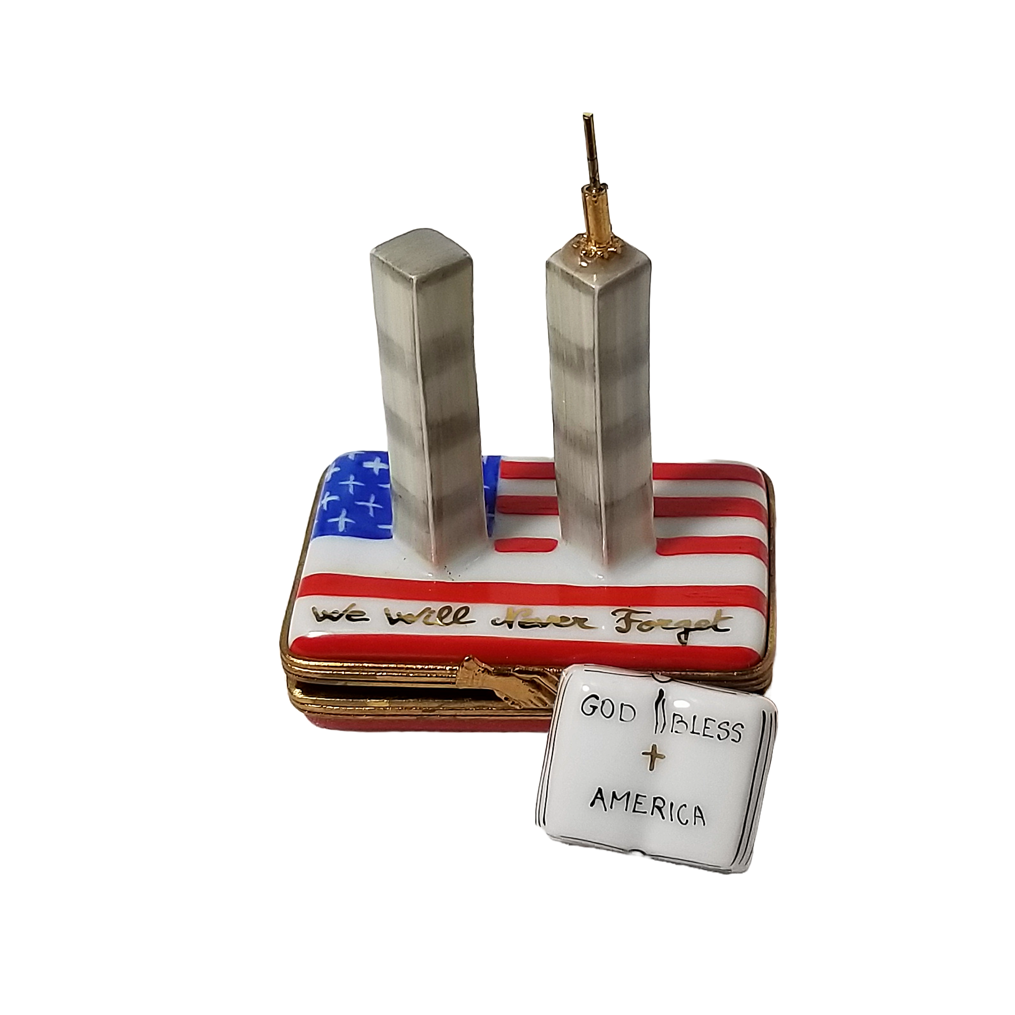 Vintage Limoges France Peint Main NYC Twin Towers American Flag