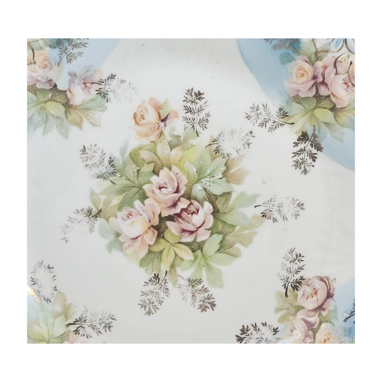 RS Prussia Porcelain Cake Plate Mold 339 Art Nouveau Period Blue w/ Pink Tea Roses