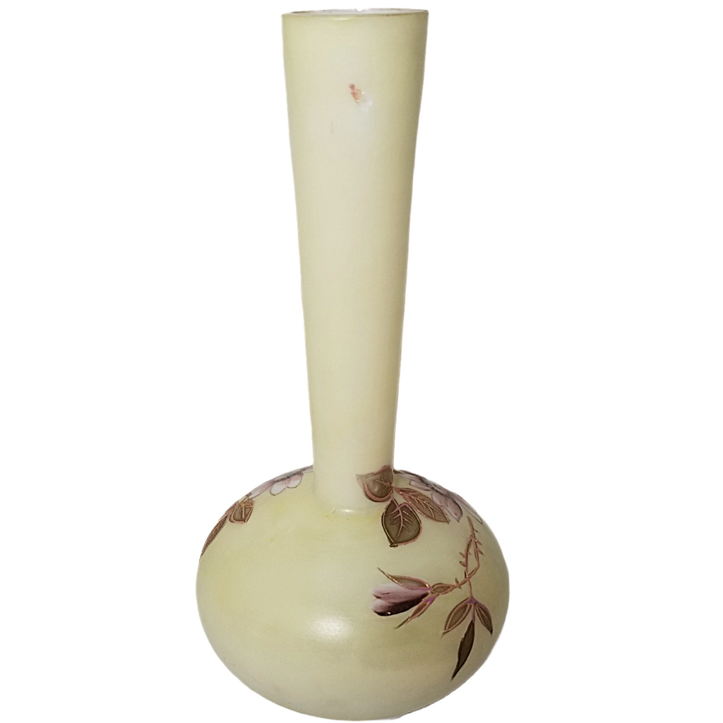 Antique Bohemian Harrach Enamel Hand Painted Cased Glass Vase