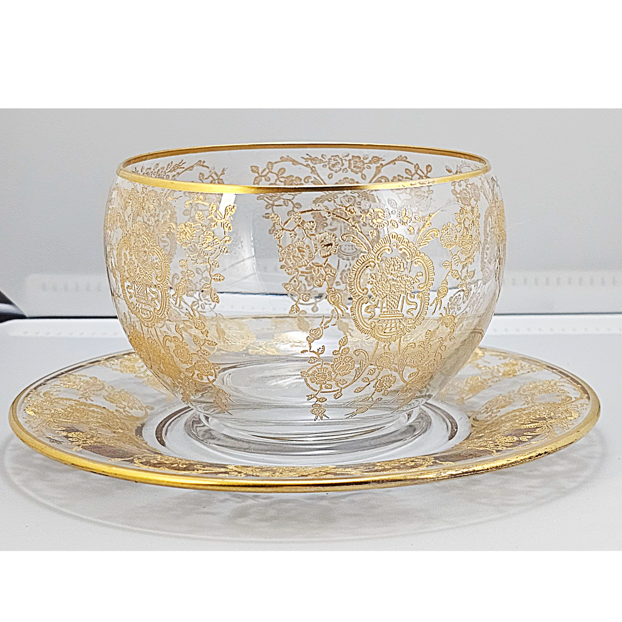 Cambridge Glass Portia Gold Lace Bowl & Underplate