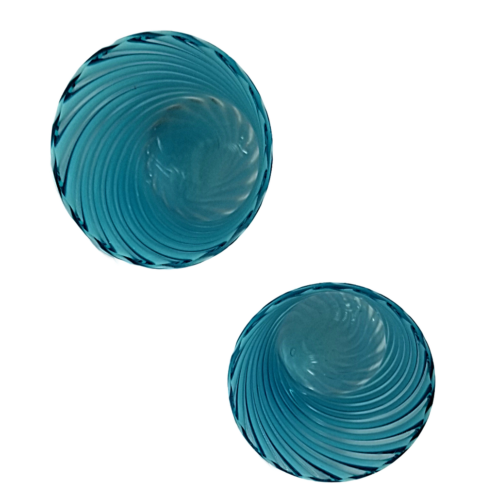 EAPG Antique Blue Opalescent Swirl Ribbed Pattern Tumbler Pair of Two Attributed to Jefferson Glass