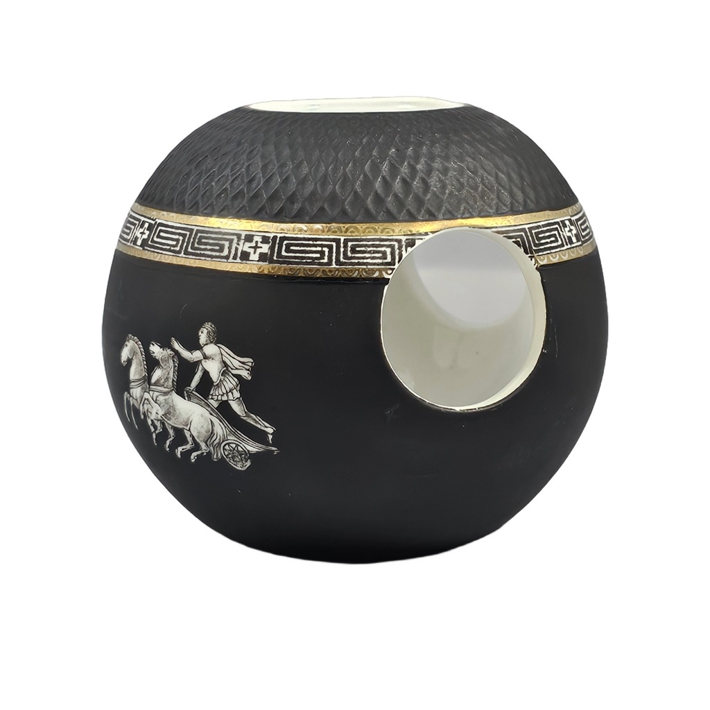 Royal Bayreuth Corinthian Porcelain Art Deco Globe Cigar Ashtray & Match Strike Monochromatic with Greek Figures