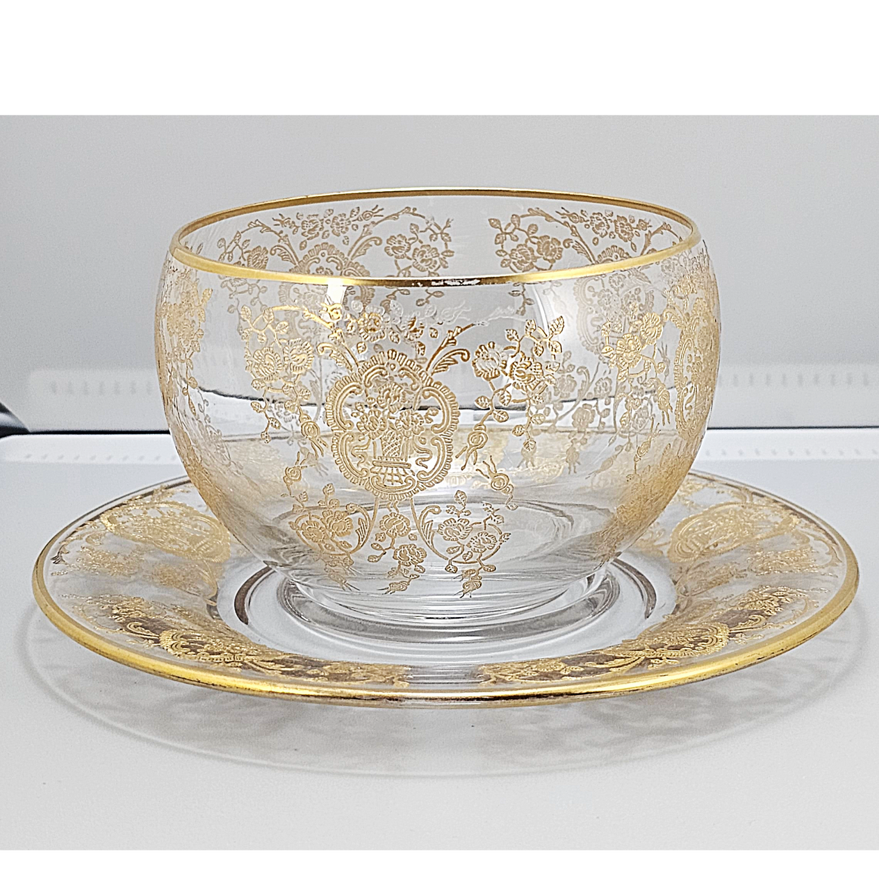 Cambridge Glass Portia Gold Lace Bowl & Underplate