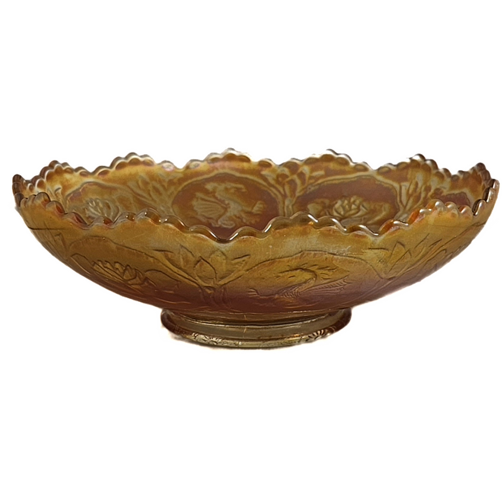 Fenton Marigold Dragon & Lotus Carnival Glass Iridescent Bowl