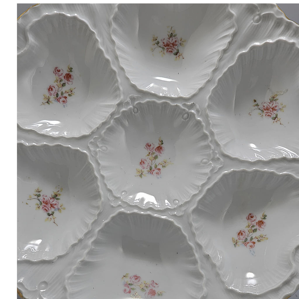 Antique Austrian Porcelain Oyster Plate Pink Rose Floral Decoration