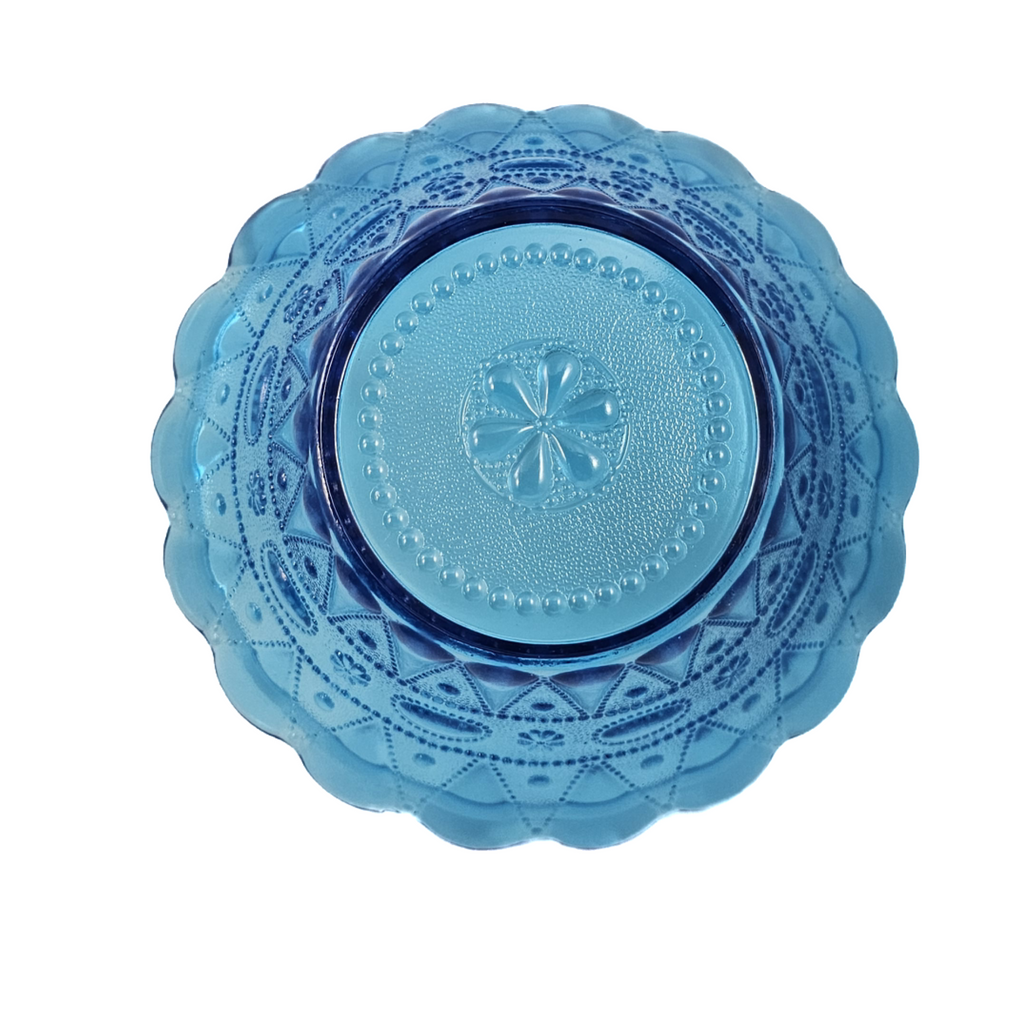 Kemple Wheaton Lace and Dewdrop Blue Pressed Glass 6 1/2 Inch Lidded Bowl