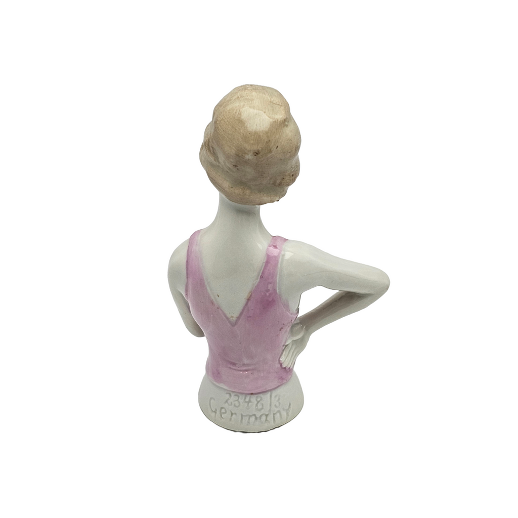 German Porcelain Half Doll Woman Resting Arm to Hip Pink Top Model 2348/3