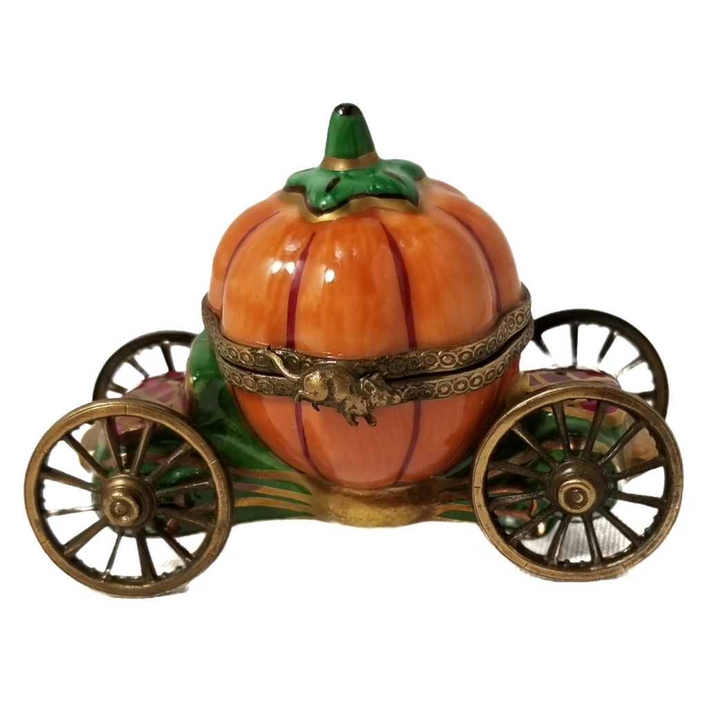 Cinderella's Pumpkin Carriage with Shoe Limoges Peint Main Trinket Box Artist Signed & Numbered
