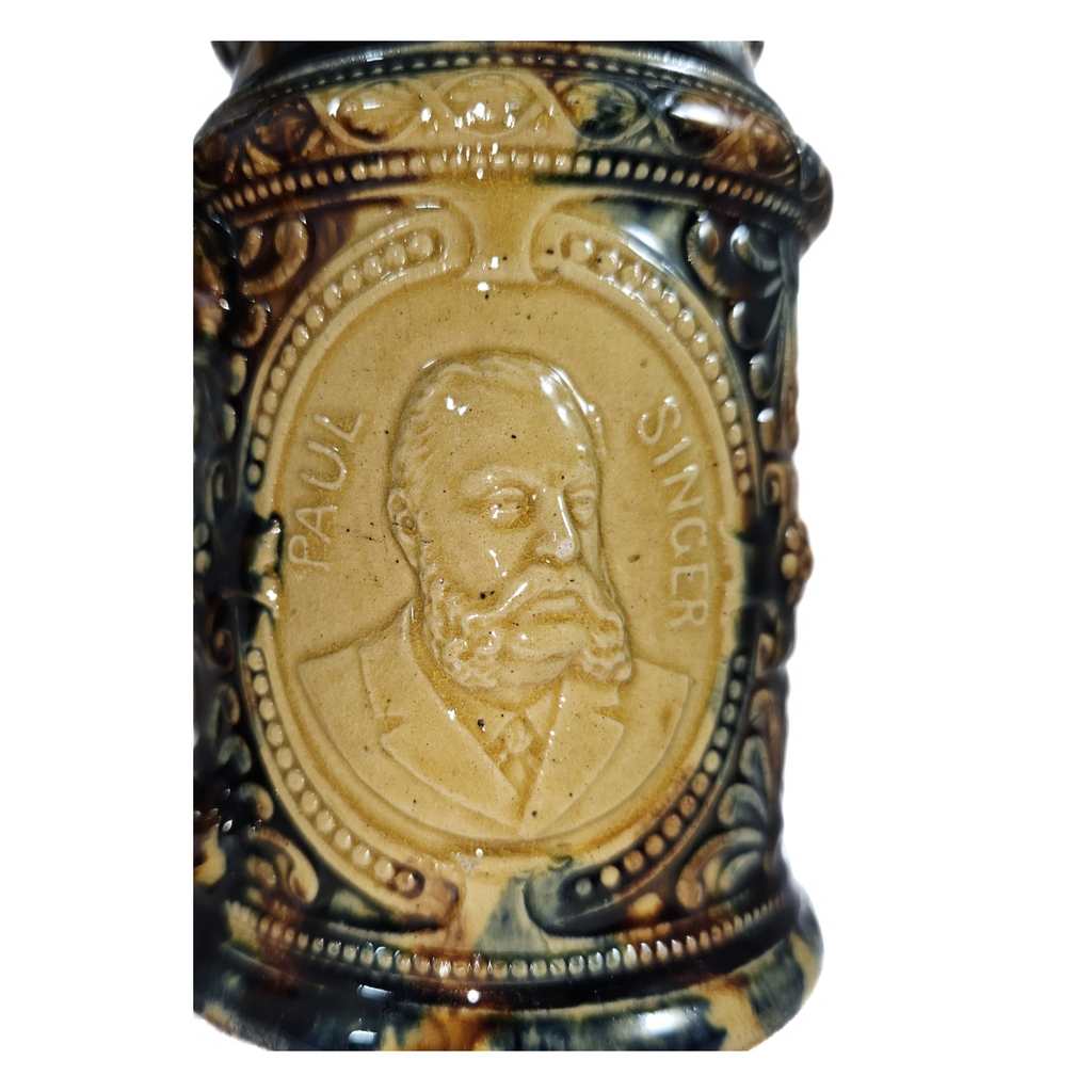 Vintage Stoneware Gerz German Beer Stein Socialist Party Leaders Portraits