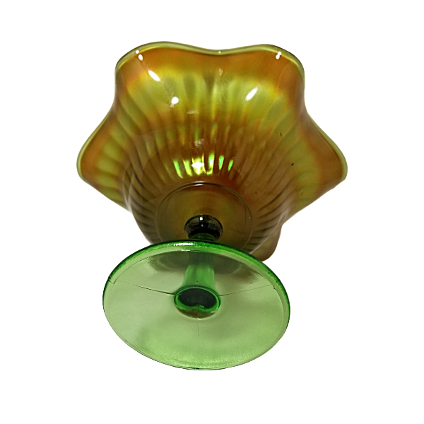 Northwood Iridescent Marigold Smooth Ray Carnival Glass Compote