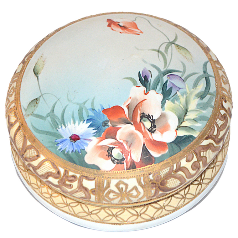 Hand Painted Dresser Jar Box Moriage Gold Poppies Nippon Porcelain