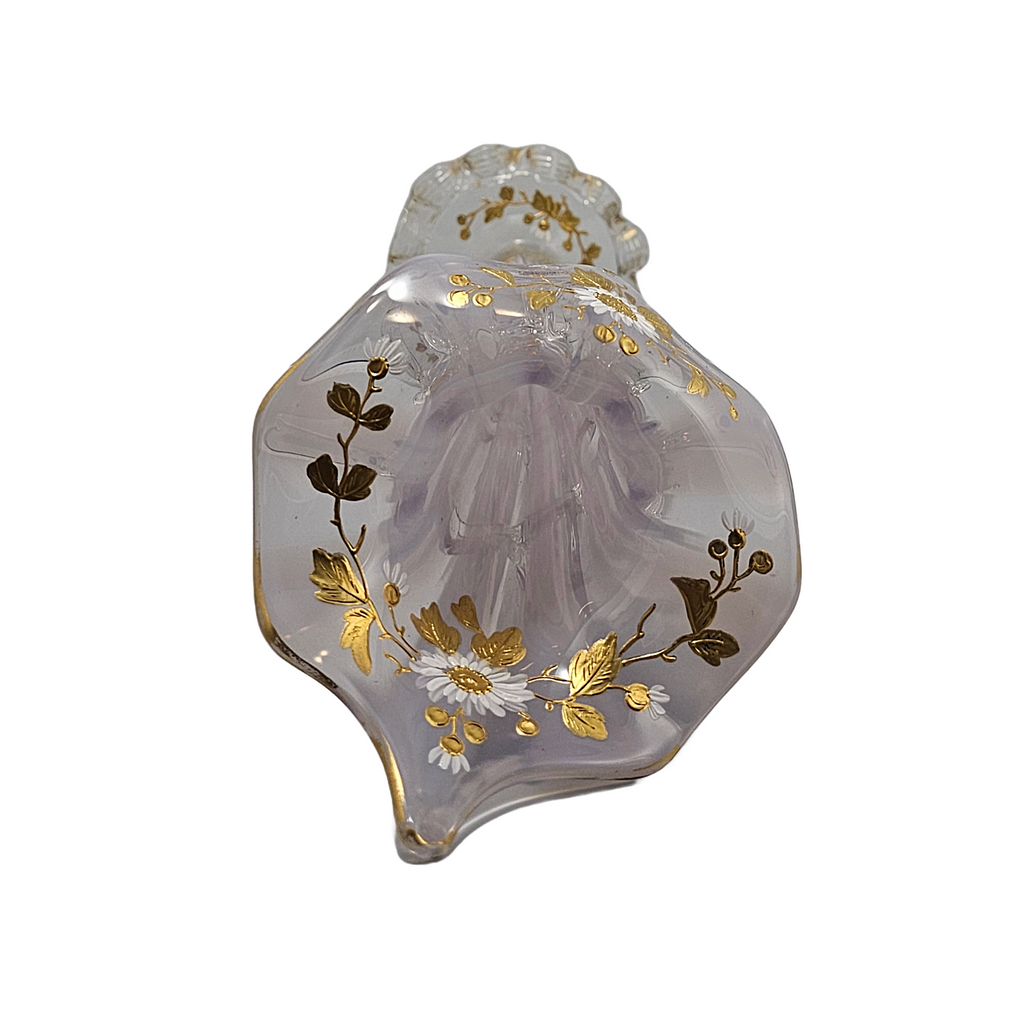 Bohemian Moser Jack in Pulpit Art Glass Vase Opalescent Hand Painted Daisies