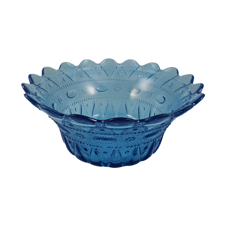 Kemple Wheaton Lace & Dewdrop Turquoise Blue Pressed Glass 10" Serving Bowl