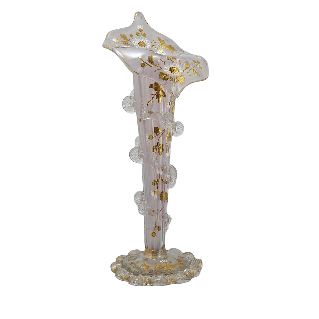 Bohemian Moser Jack in Pulpit Art Glass Vase Opalescent Hand Painted Daisies