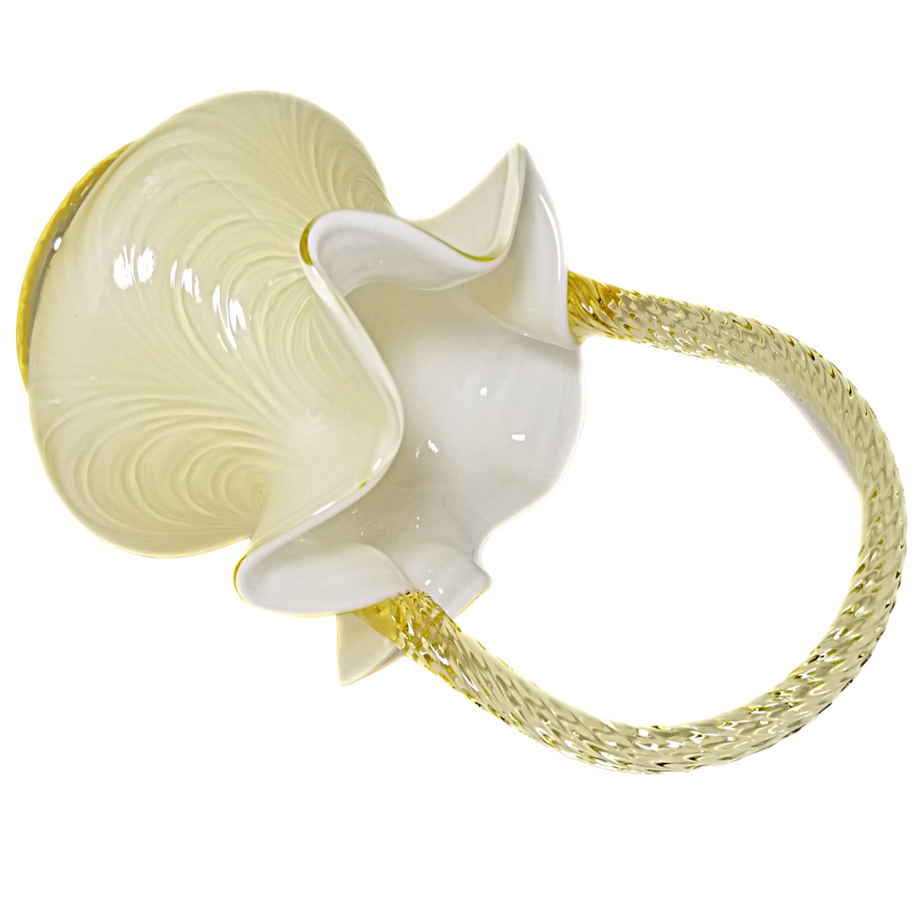Fenton Art Glass Candleglow Yellow Ivory Crest Overlay Drapery Basket