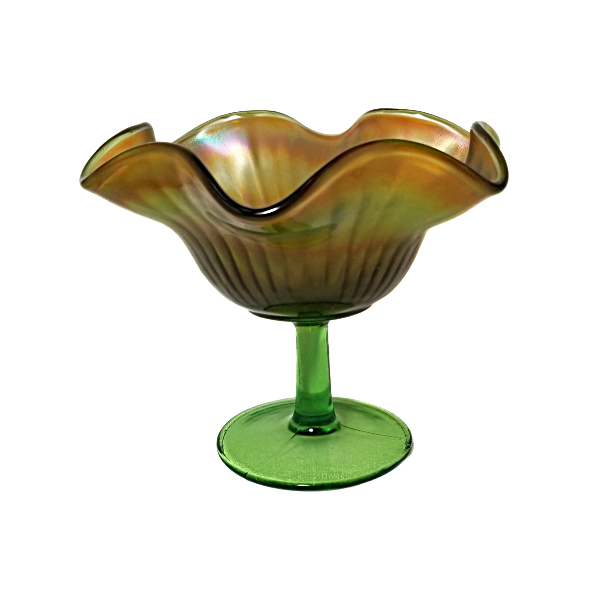 Northwood Iridescent Marigold Smooth Ray Carnival Glass Compote