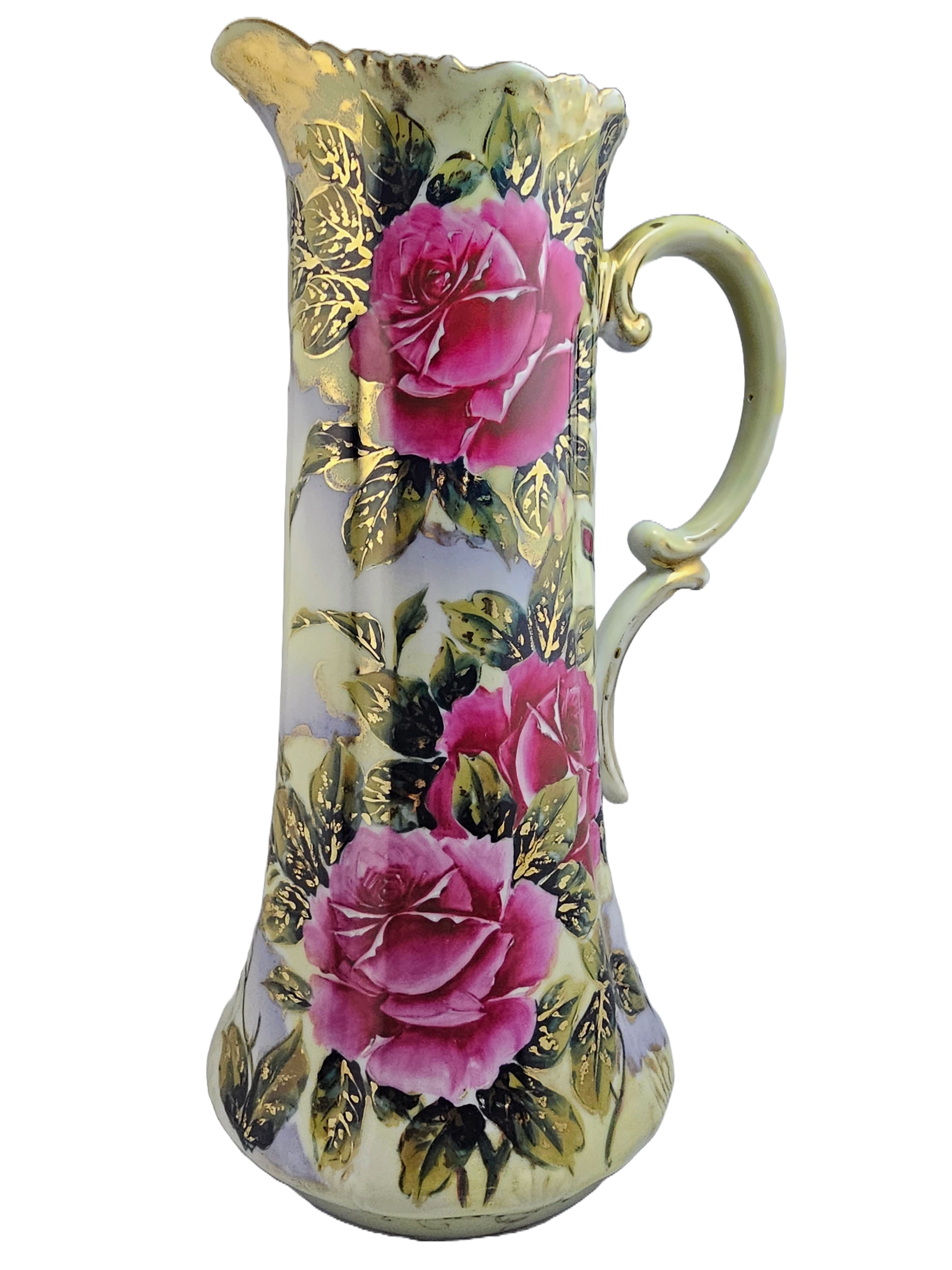 Japanese Rose Painted Shimamura Nippon Tankard Pitcher Vase