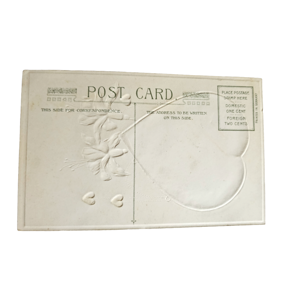 Winsch Valentine Postcard Silk Heart Applied Gold and Fuchsia Flowers