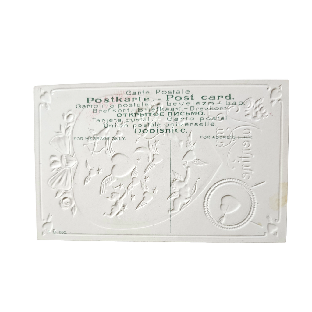 Valentine Postcard Cupids & Flying Hearts Embossed Gold Highlights