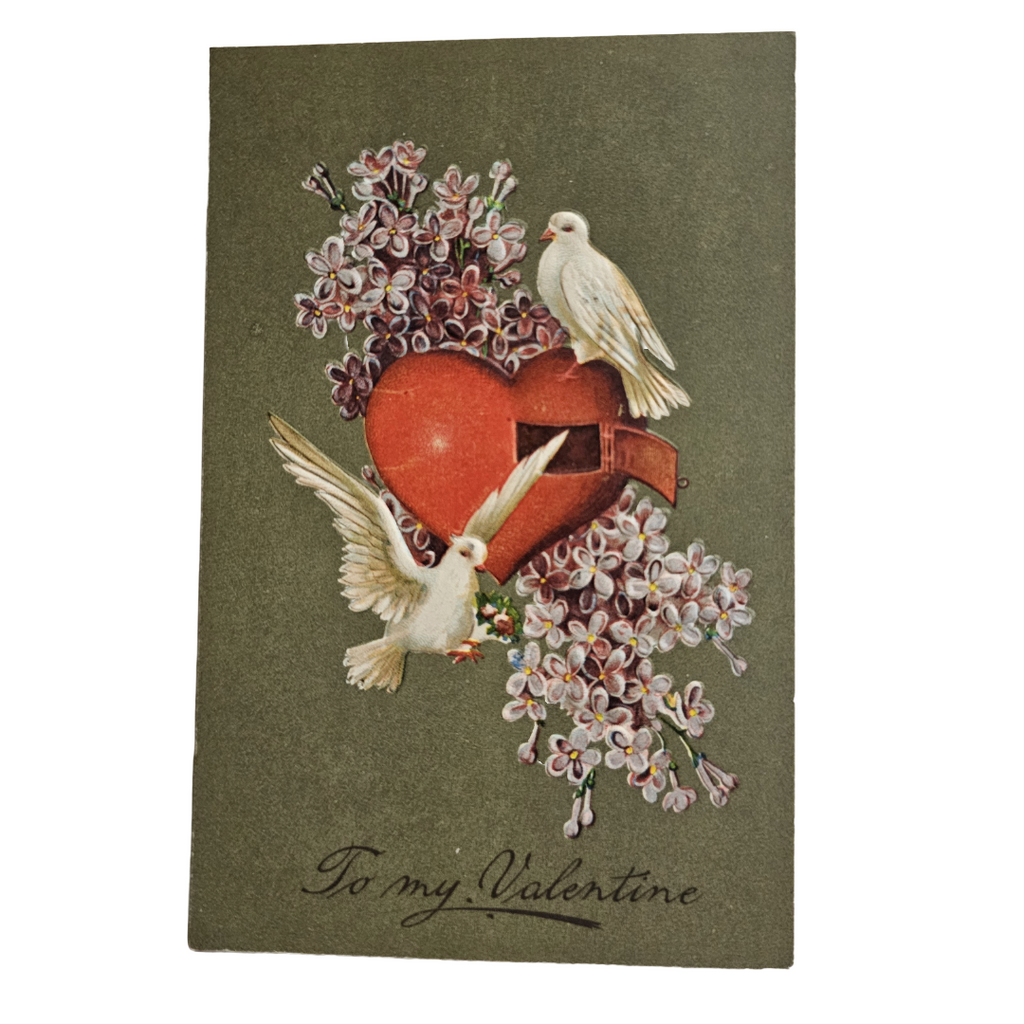 Valentine Postcard Hearts Flowers and Dove Birds Embossed Germany Card