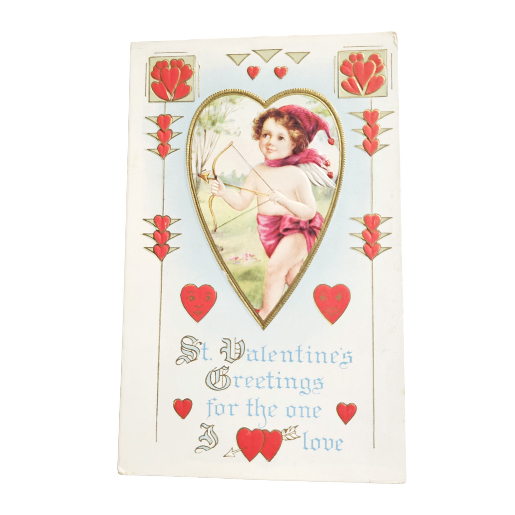 Valentine Postcard Whitney Publishing Cupid with Hearts