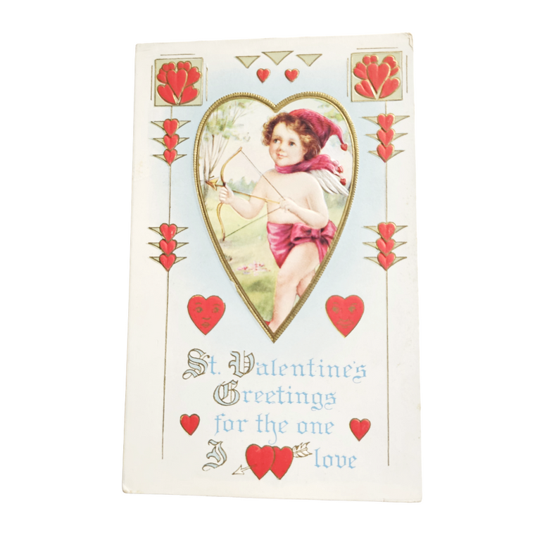 Valentine Postcard Whitney Publishing Cupid with Hearts