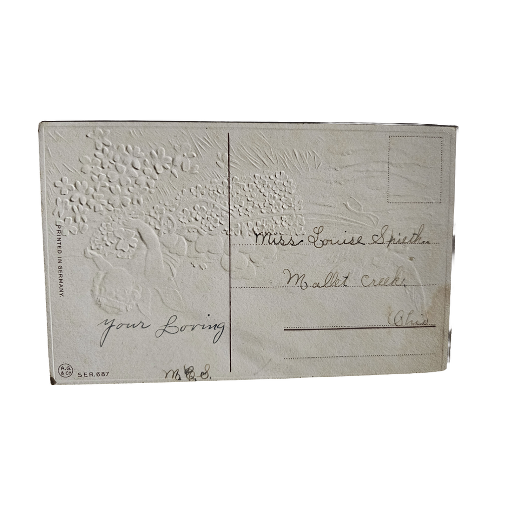 Valentine Postcard Cupid in Flower Boat with Doves Series 687