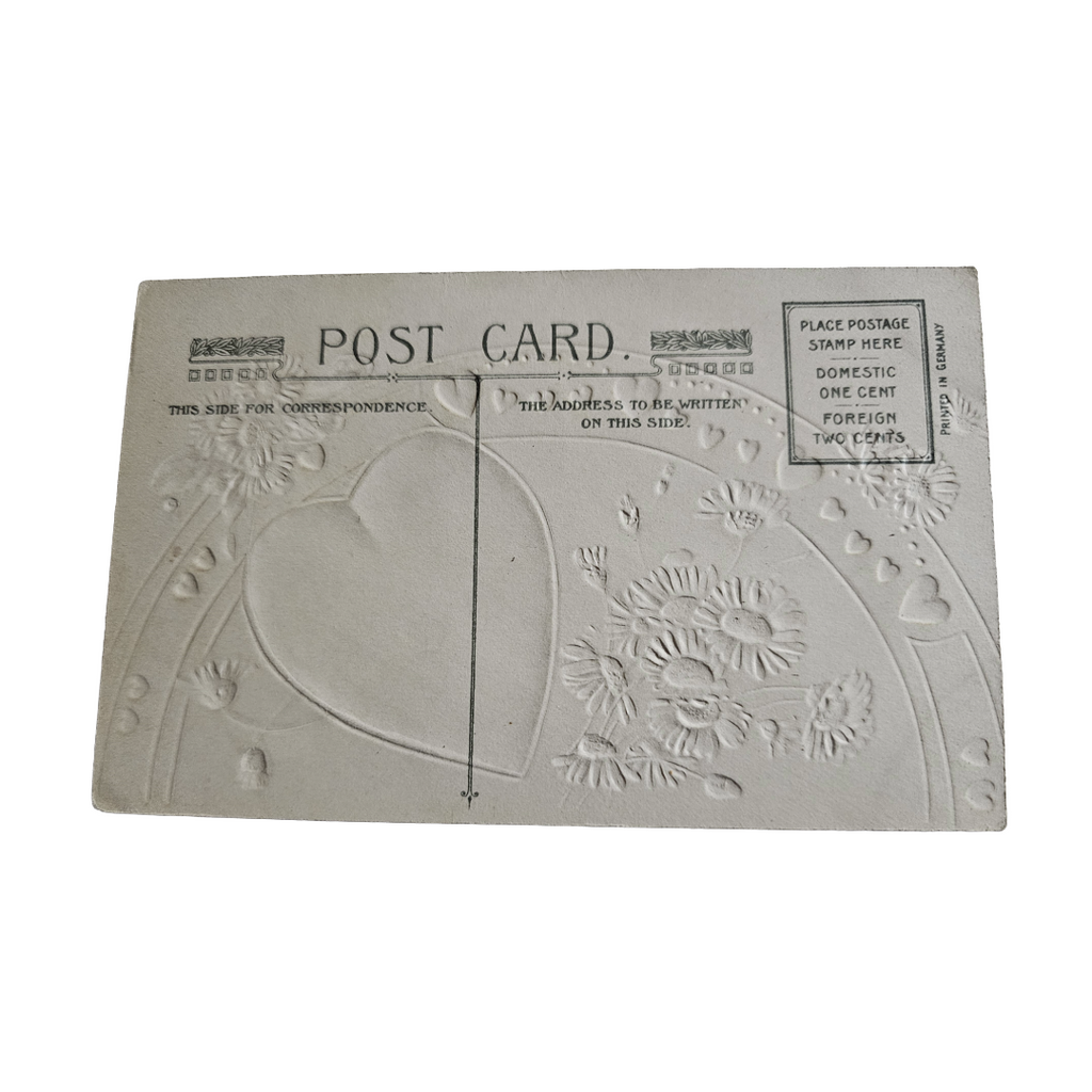 Valentine Postcard Woman w/ Silver Background Gold Hearts Winsch Pub