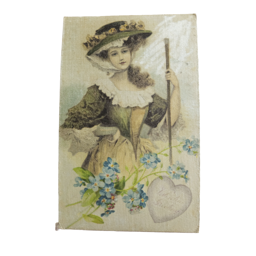 Silk Valentine Postcard John Winsch Pub Shepard Woman Forget Me Nots
