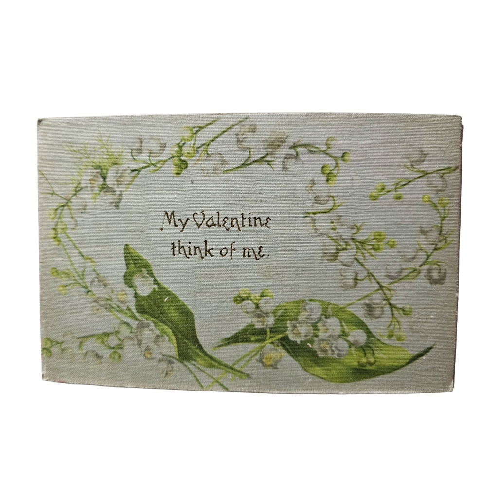 Valentine Postcard Silk Like Surface Lily of Valley Flowers Winsch Pub.