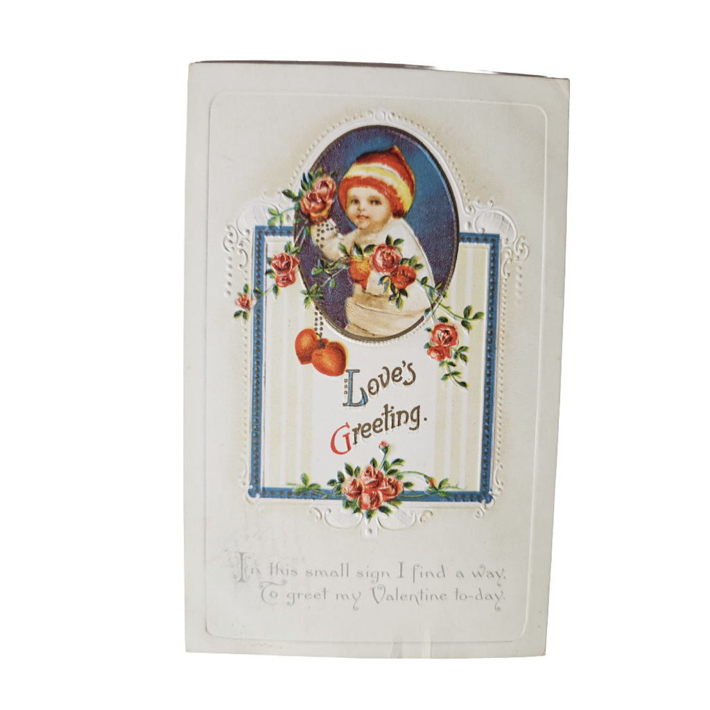 Silk Valentine Postcard IAP Card Child with Roses Series 1510
