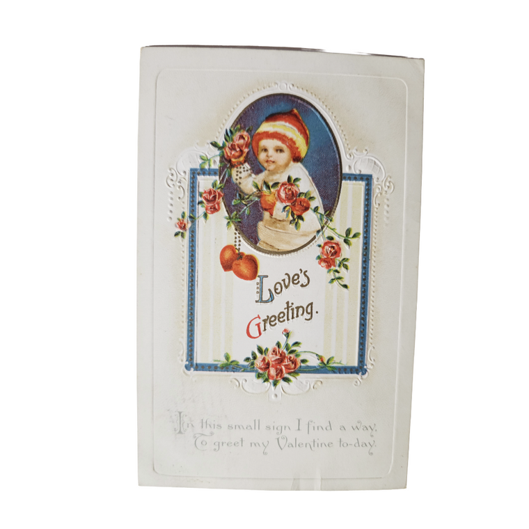 Silk Valentine Postcard IAP Card Child with Roses Series 1510