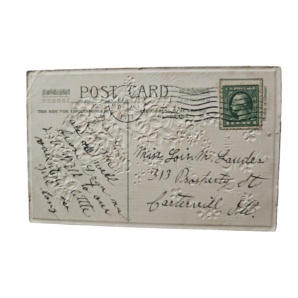 Valentine Postcard Purple Flowers "A Token of Love" Winsch Pub.