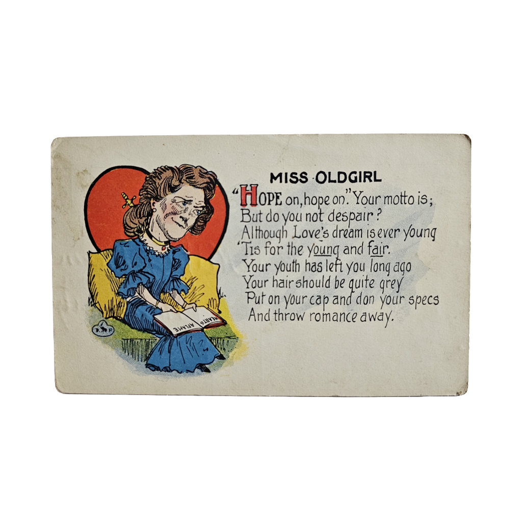 Antique Vinegar Valentine Postcard Miss Old Girl Spinster Card
