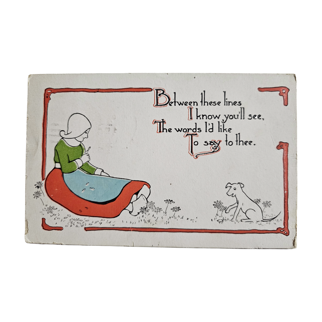 Valentine Postcard Dutch Woman with Puppy Dog