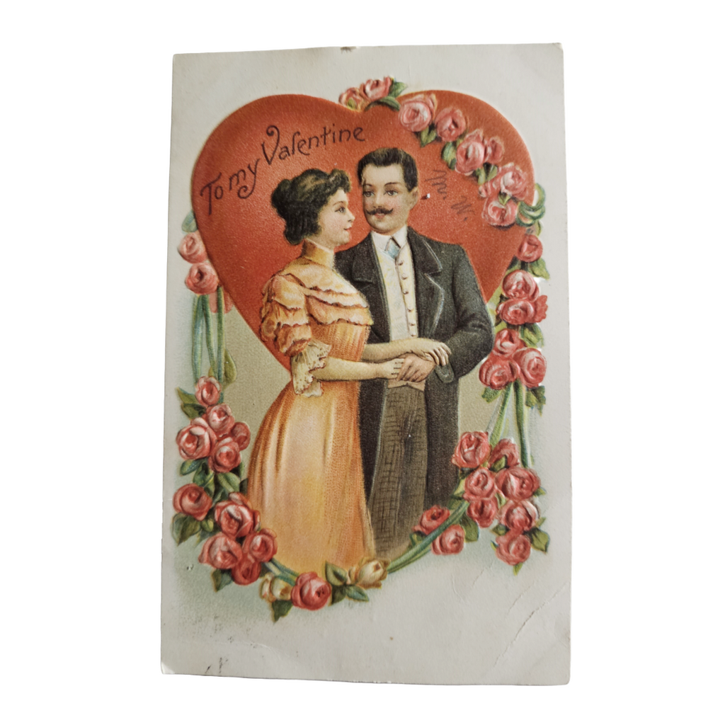 Valentine Postcard Couple with Giant Heart & Red Roses Series 172