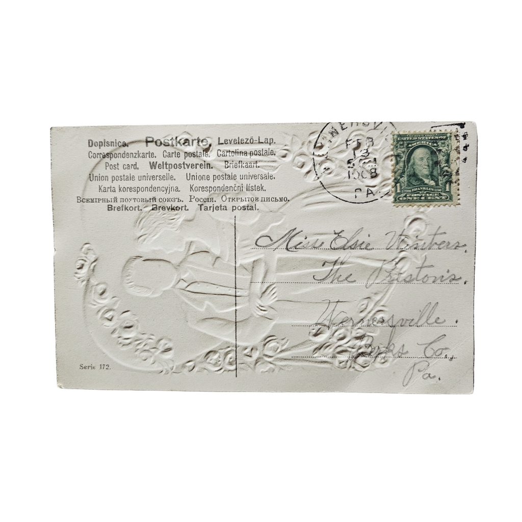 Valentine Postcard Couple with Giant Heart & Red Roses Series 172