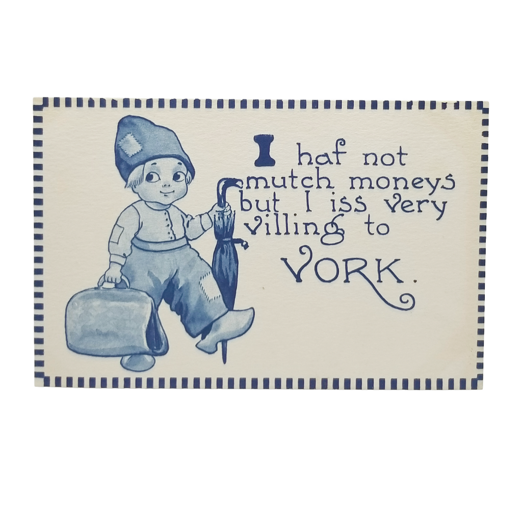 Dutch Boy Postcard Series 108, Vintage Illustrated Card, Blue & White Art, Bernhardt Wall