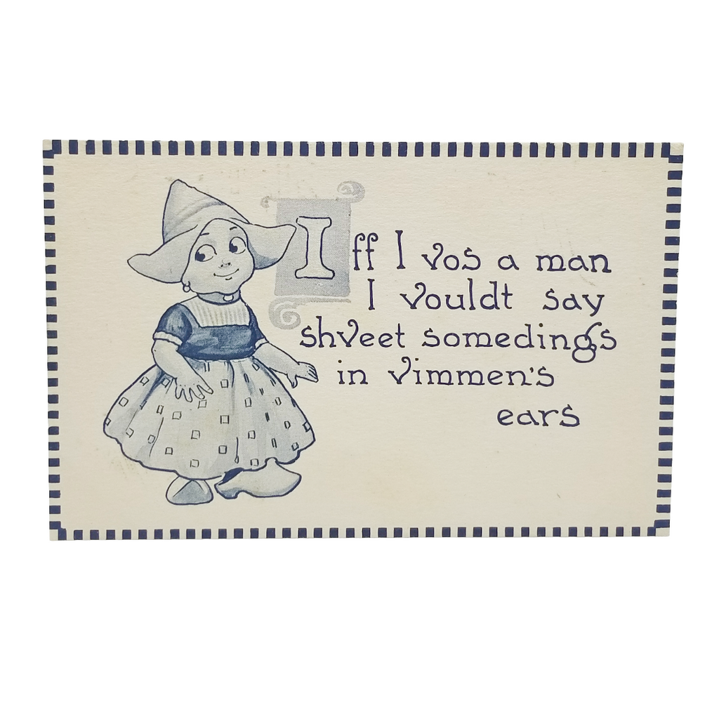 Dutch Girl Postcard Series 109, Vintage Illustrated Card, Blue & White Art, Bernhardt Wall