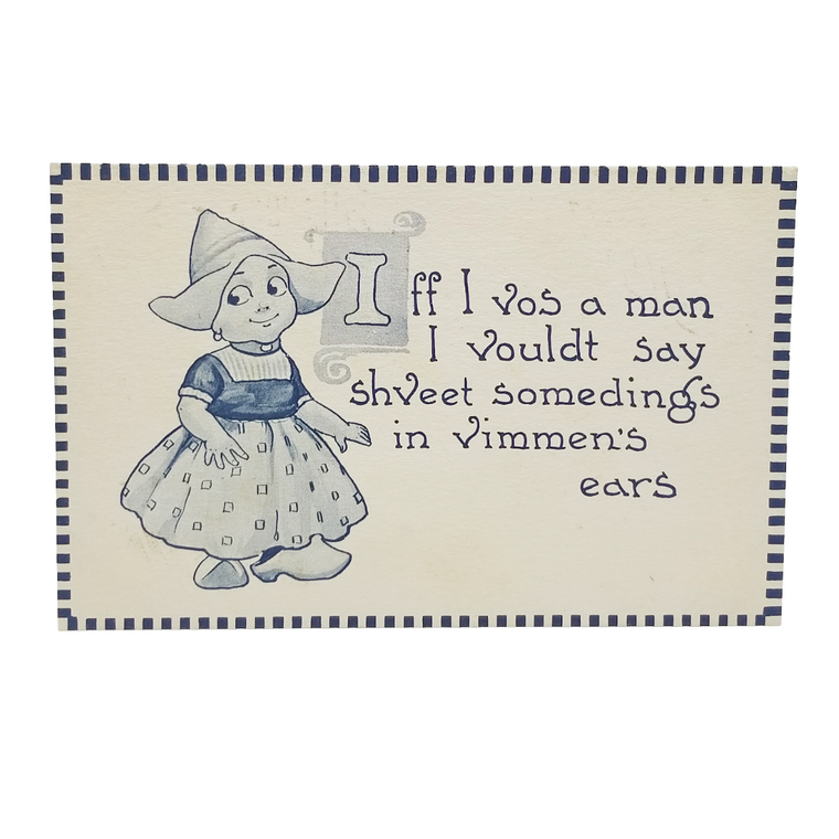 Dutch Girl Postcard Series 109, Vintage Illustrated Card, Blue & White Art, Bernhardt Wall