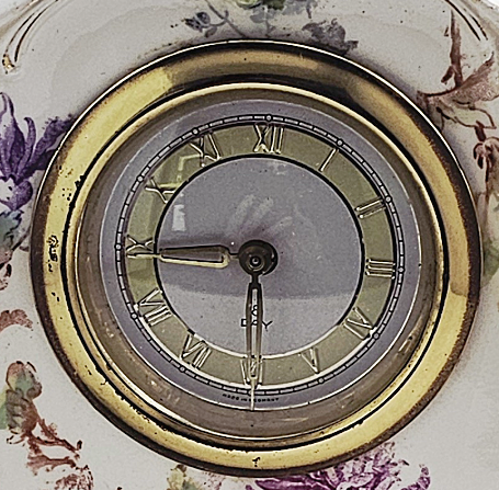 Antique Ornate German Floral Porcelain Eight Day Mantle Clock