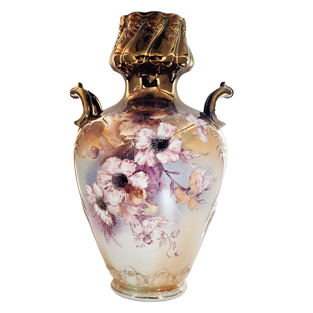 Large Royal Bonn Vase Hand Painted Tiffany Finish Franz Mehlem Germany