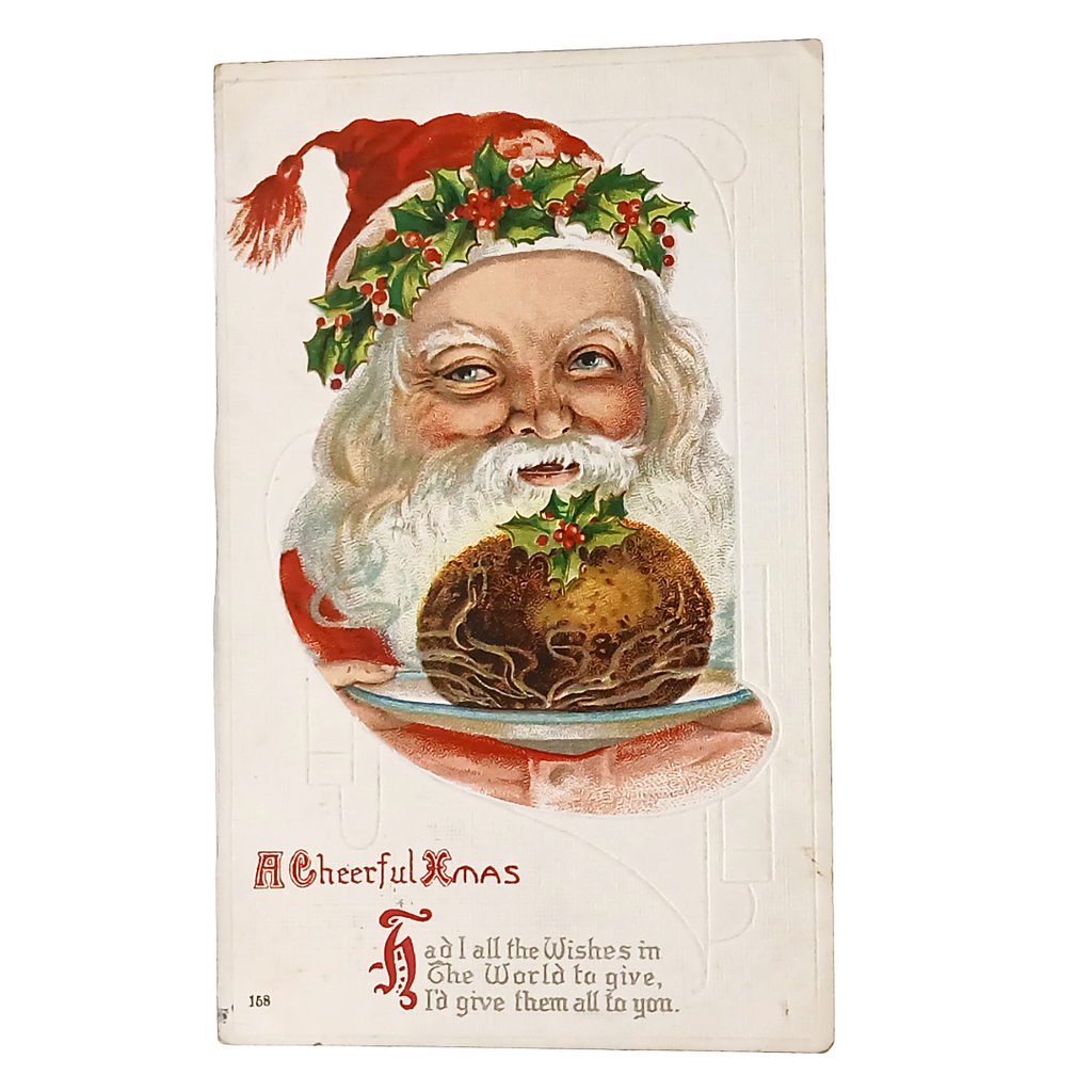 Christmas Postcard Santa Claus Holding Bread Pudding Series 158