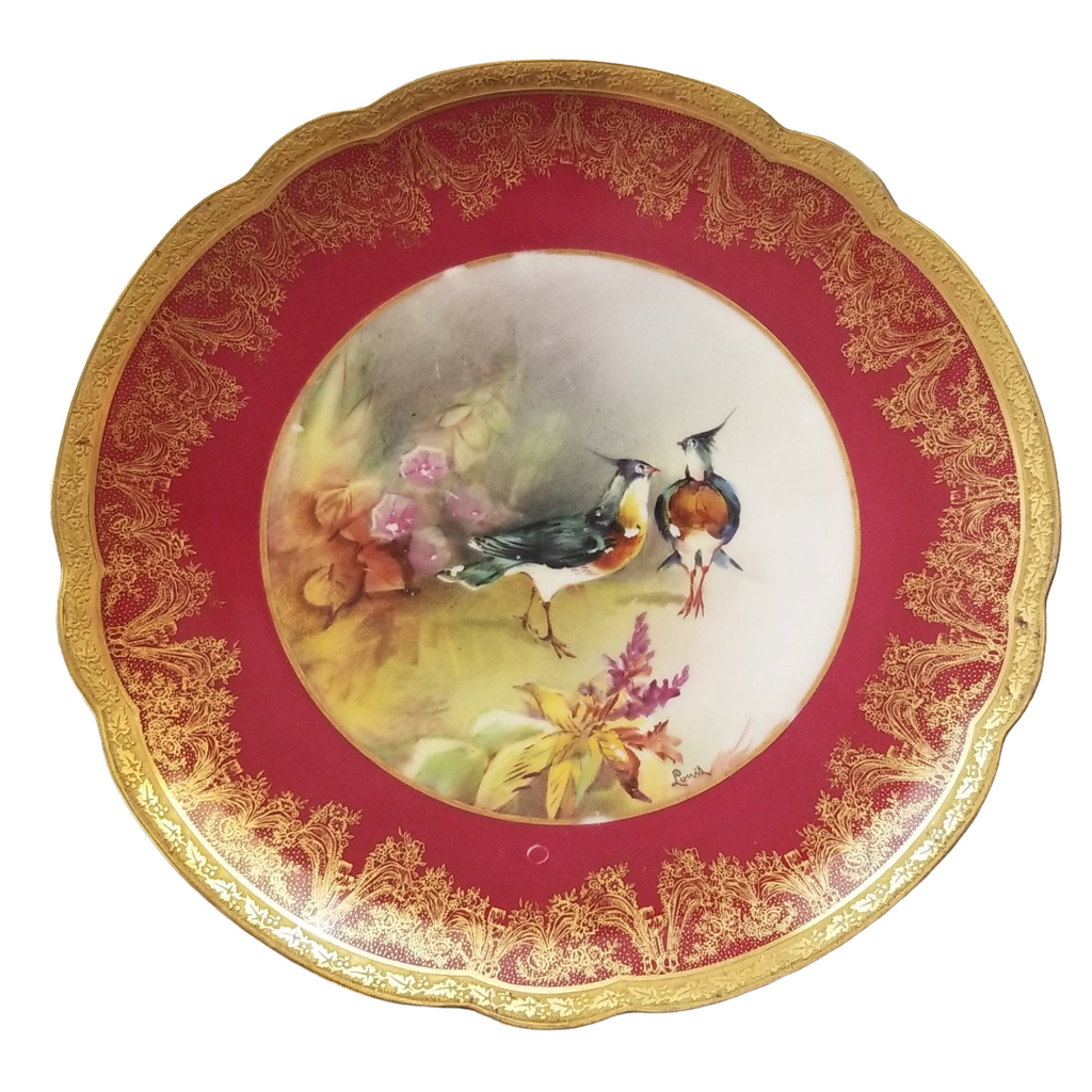 Antique Limoges 9 Piece Game Bird Service, Oval Platter with 8 Plates, Signed