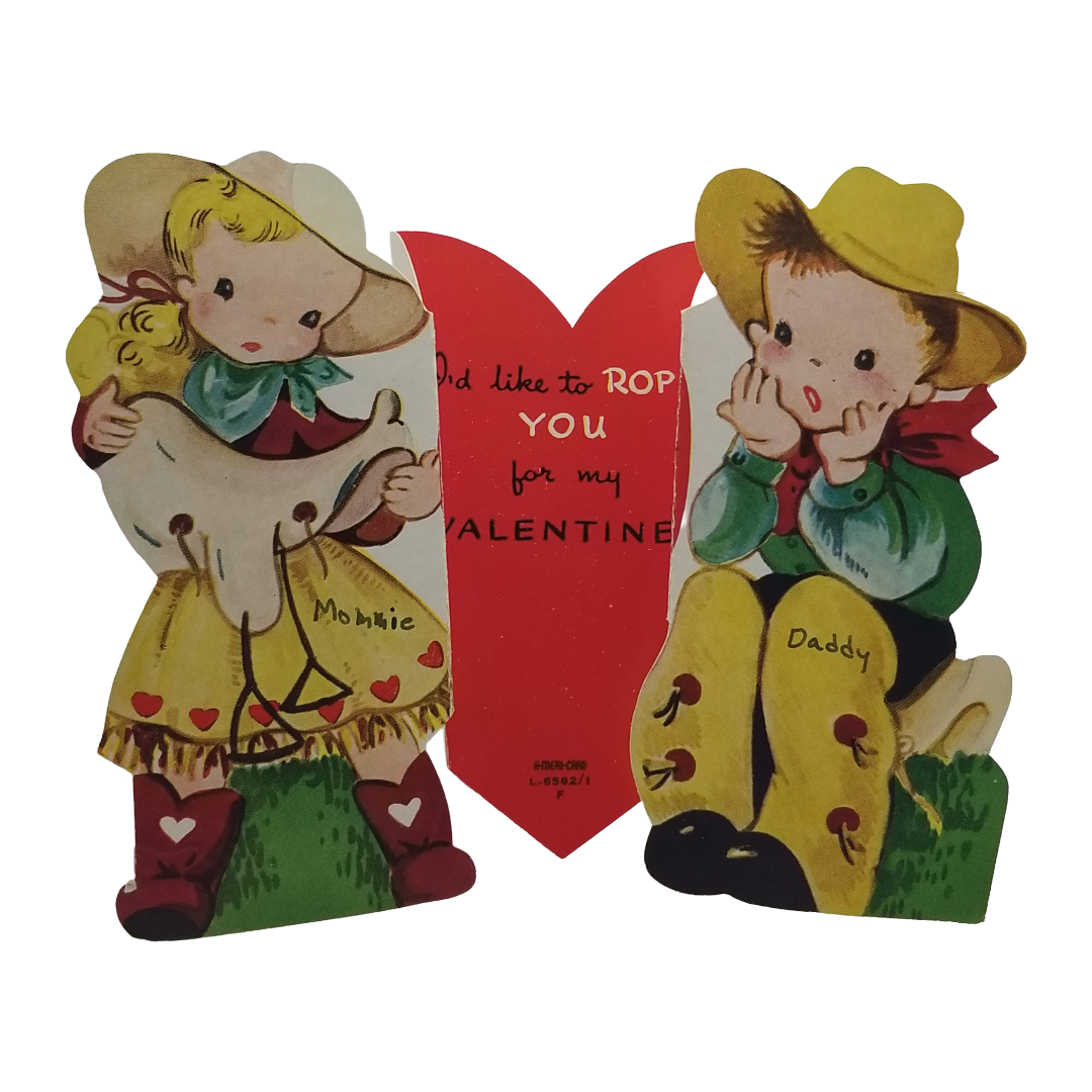 Vintage Valentine Die Cut Cowboy & Cowgirl "I'd Like to Rope You"