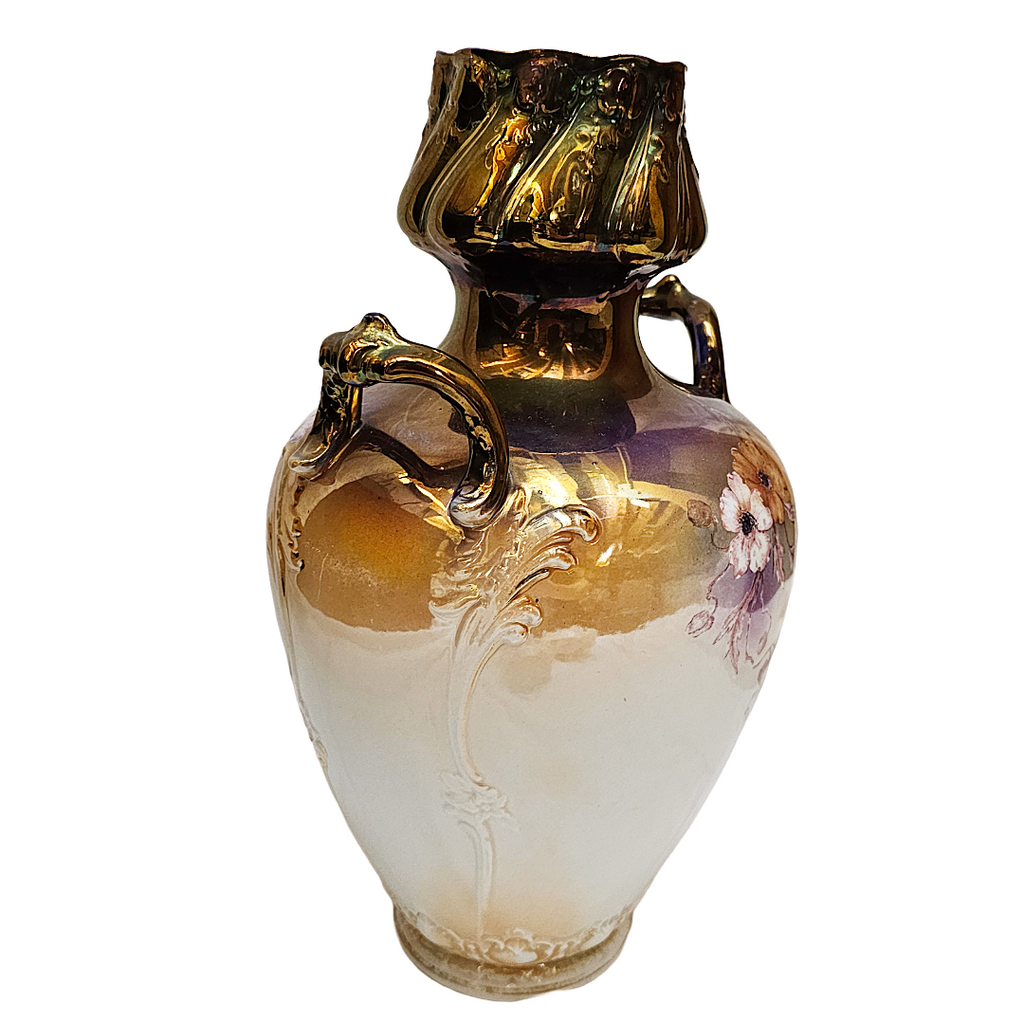 Large Royal Bonn Vase Hand Painted Tiffany Finish Franz Mehlem Germany