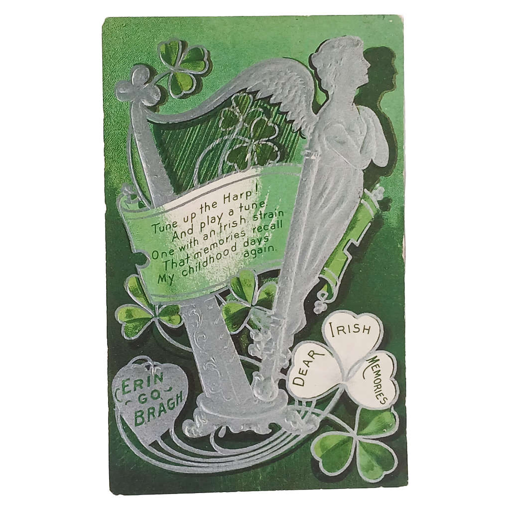 Saint Patrick's Day Postcard Silver Embossed Erin Go Braugh Harp