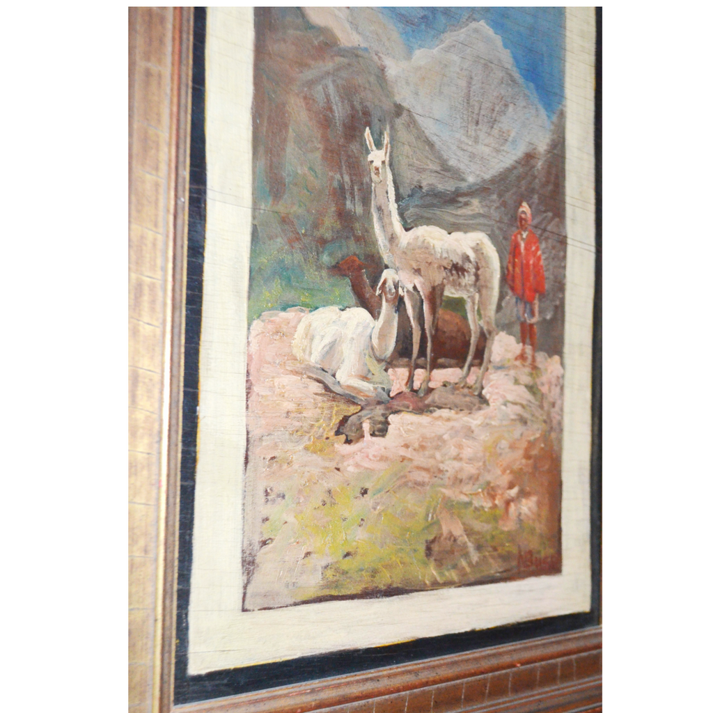 Artist Bush (AMERICAN, 1834 - 1894) Signed NBUSH Oil Peruvian Man Andes Landscape